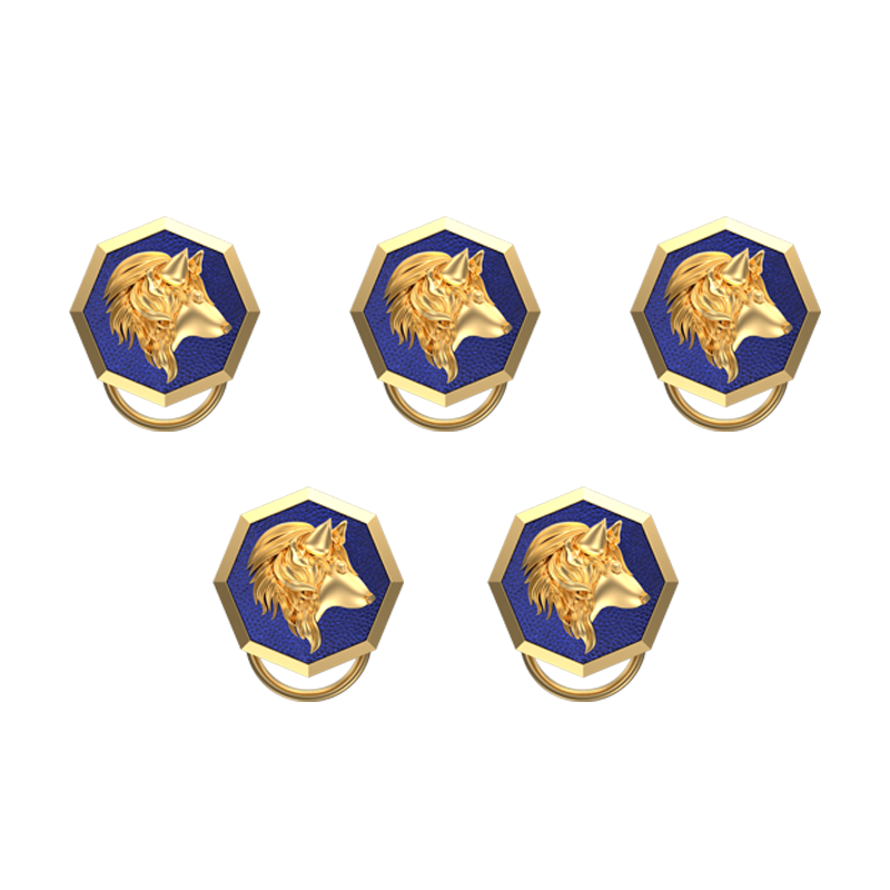 Wolf, Wild Button set with 18kt Gold & Black Ruthenium Plating on Brass.