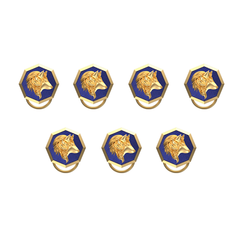 Wolf, Wild Button set with 18kt Gold & Black Ruthenium Plating on Brass.