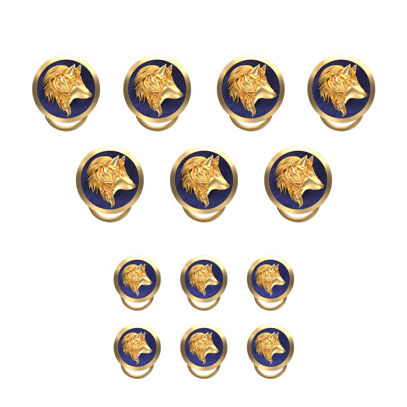 Wolf, Wild Button set with 18kt Gold & Black Ruthenium Plating on Brass.
