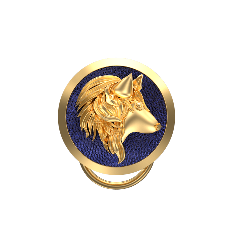 Wolf, Wild Button set with 18kt Gold & Black Ruthenium Plating on Brass.