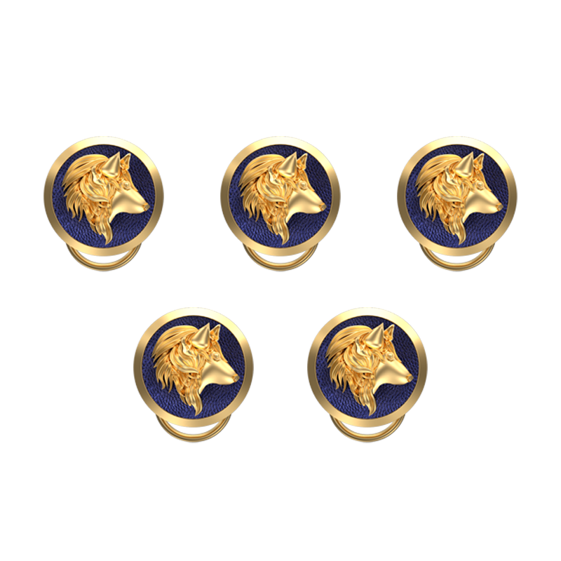 Wolf, Wild Button set with 18kt Gold & Black Ruthenium Plating on Brass.