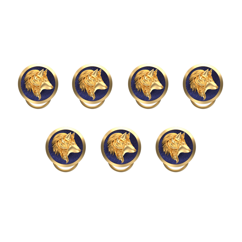 Wolf, Wild Button set with 18kt Gold & Black Ruthenium Plating on Brass.