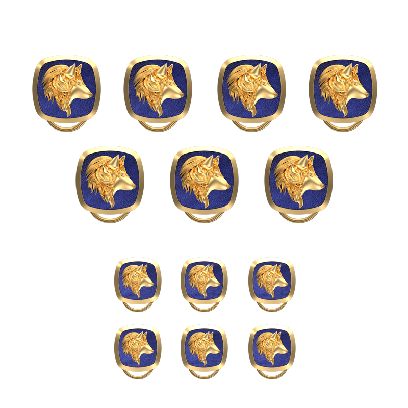 Wolf, Wild Button set with 18kt Gold & Black Ruthenium Plating on Brass.