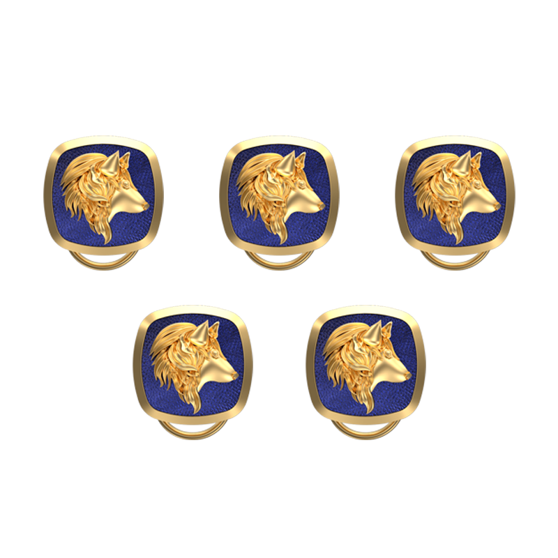 Wolf, Wild Button set with 18kt Gold & Black Ruthenium Plating on Brass.