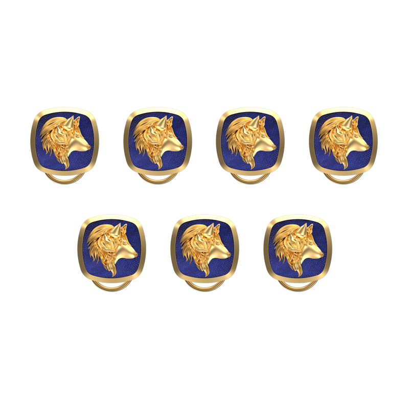 Wolf, Wild Button set with 18kt Gold & Black Ruthenium Plating on Brass.