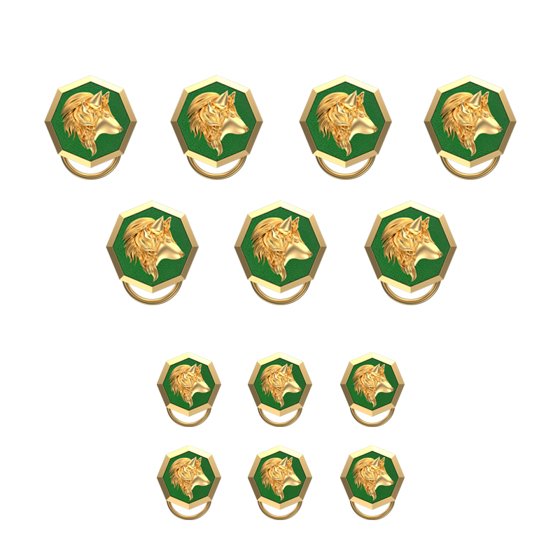 Wolf, Wild Button set with 18kt Gold & Black Ruthenium Plating on Brass.
