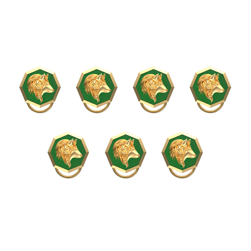 Wolf, Wild Button set with 18kt Gold & Black Ruthenium Plating on Brass.