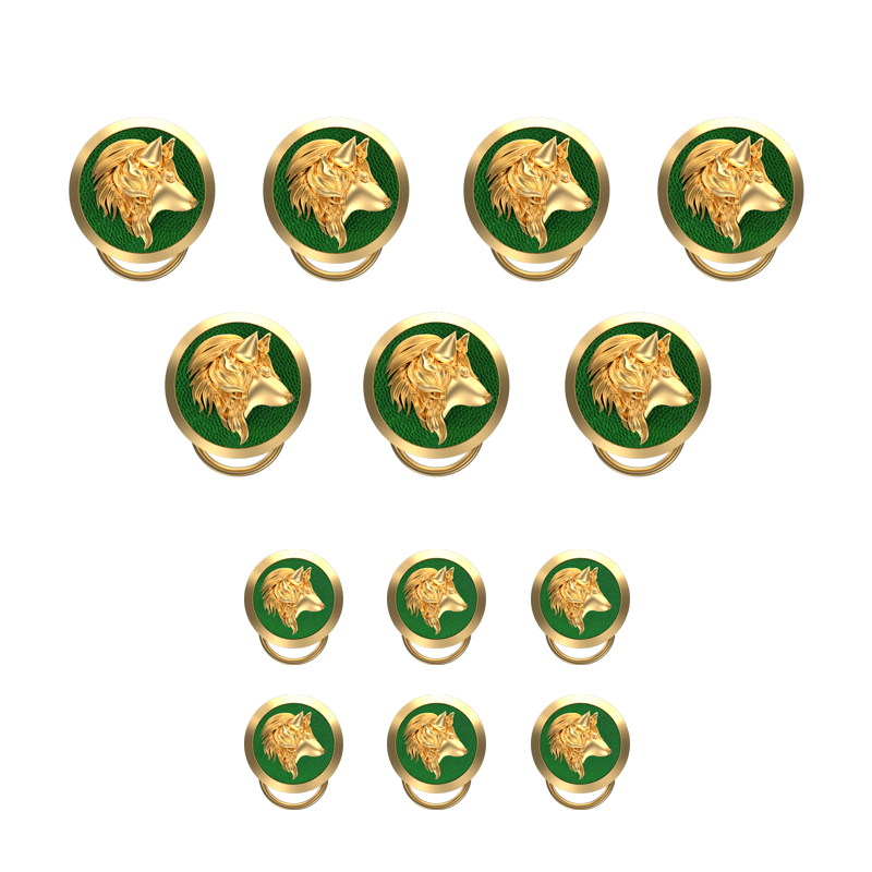 Wolf, Wild Button set with 18kt Gold & Black Ruthenium Plating on Brass.