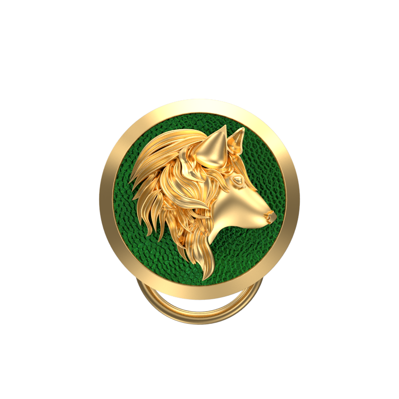 Wolf, Wild Button set with 18kt Gold & Black Ruthenium Plating on Brass.