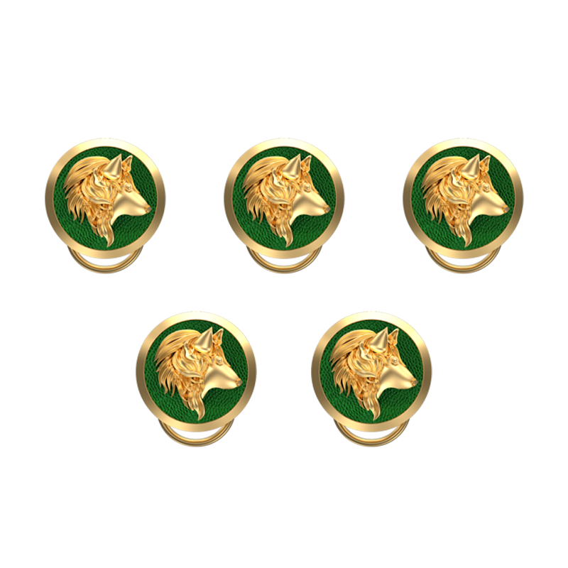 Wolf, Wild Button set with 18kt Gold & Black Ruthenium Plating on Brass.
