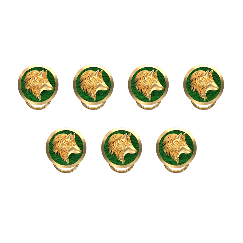 Wolf, Wild Button set with 18kt Gold & Black Ruthenium Plating on Brass.