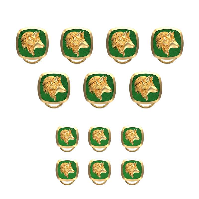 Wolf, Wild Button set with 18kt Gold & Black Ruthenium Plating on Brass.