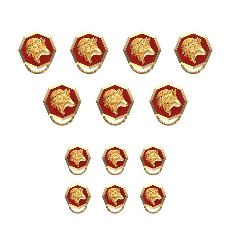 Wolf, Wild Button set with 18kt Gold & Black Ruthenium Plating on Brass.