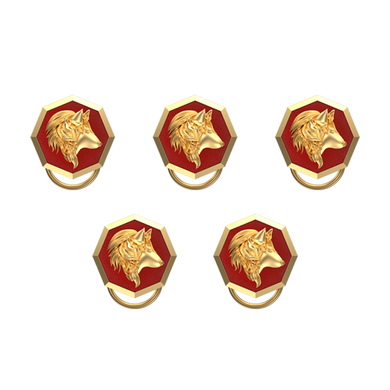 Wolf, Wild Button set with 18kt Gold & Black Ruthenium Plating on Brass.