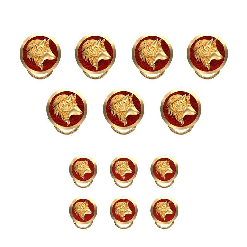 Wolf, Wild Button set with 18kt Gold & Black Ruthenium Plating on Brass.