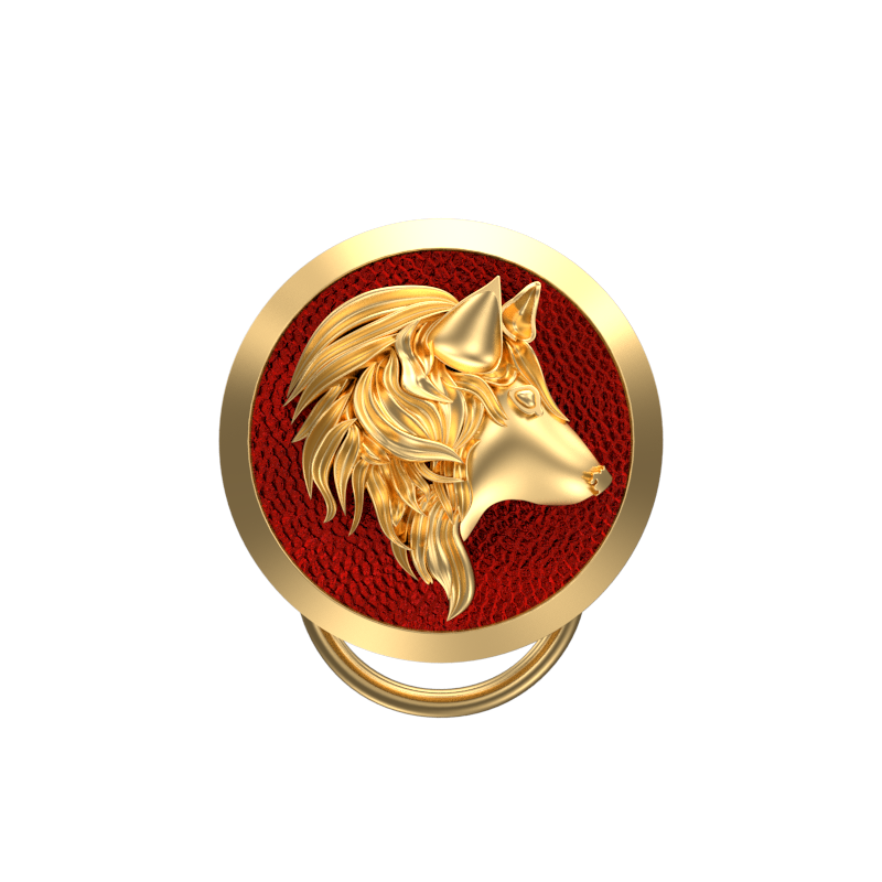 Wolf, Wild Button set with 18kt Gold & Black Ruthenium Plating on Brass.