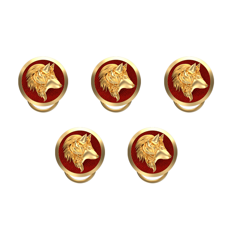 Wolf, Wild Button set with 18kt Gold & Black Ruthenium Plating on Brass.