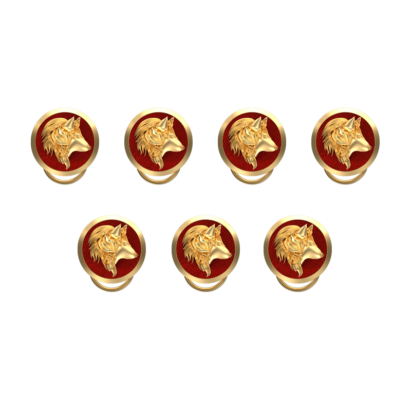 Wolf, Wild Button set with 18kt Gold & Black Ruthenium Plating on Brass.