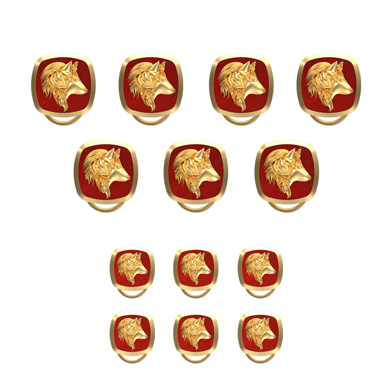Wolf, Wild Button set with 18kt Gold & Black Ruthenium Plating on Brass.