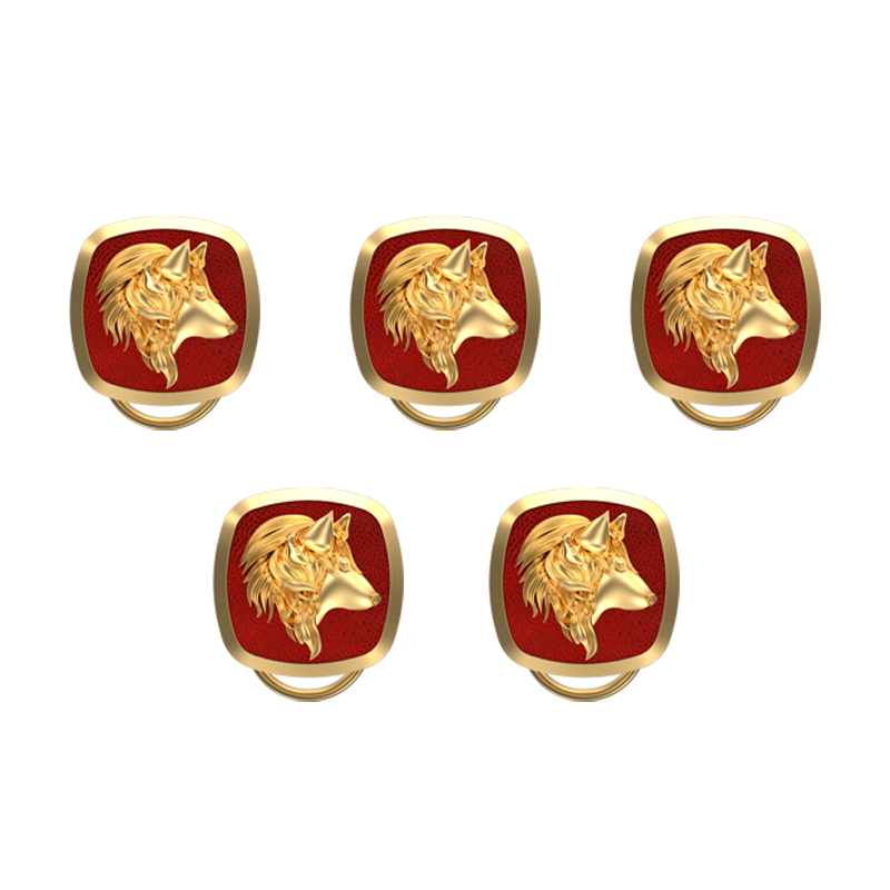 Wolf, Wild Button set with 18kt Gold & Black Ruthenium Plating on Brass.