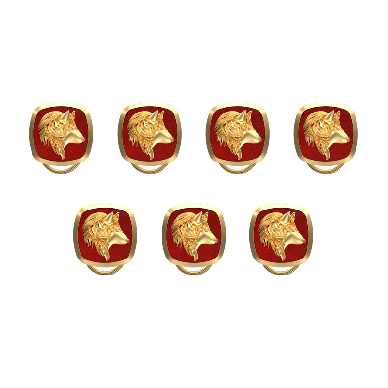 Wolf, Wild Button set with 18kt Gold & Black Ruthenium Plating on Brass.