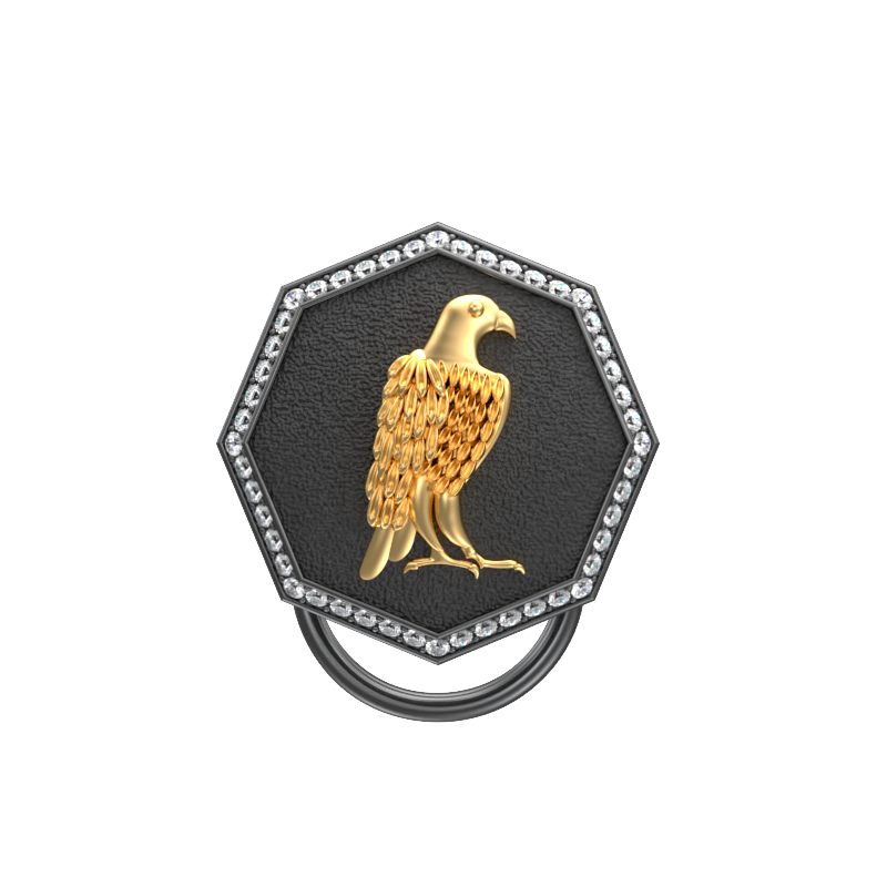 Falcon Luxe, Wild Button set with CZ Diamonds, 18kt Gold & Black Ruthenium Plating on Brass.