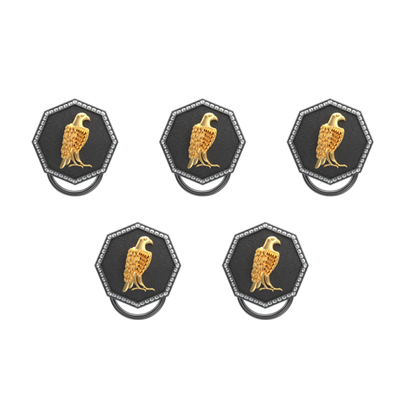 Falcon Luxe, Wild Button set with CZ Diamonds, 18kt Gold & Black Ruthenium Plating on Brass.