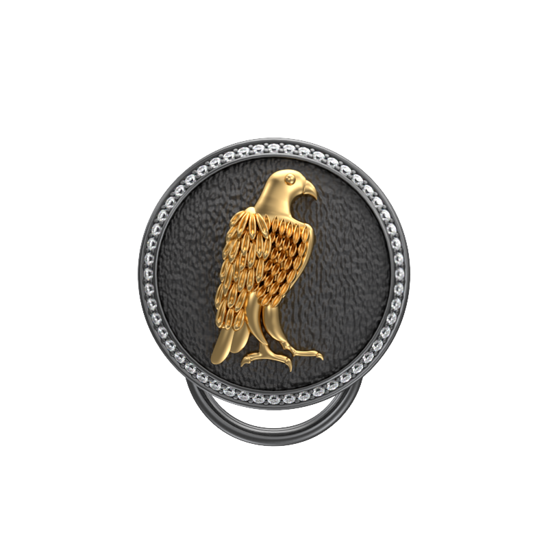 Falcon Luxe, Wild Button set with CZ Diamonds, 18kt Gold & Black Ruthenium Plating on Brass.