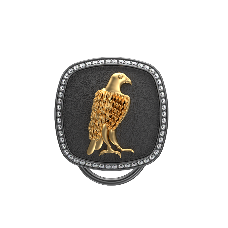 Falcon Luxe, Wild Button set with CZ Diamonds, 18kt Gold & Black Ruthenium Plating on Brass.