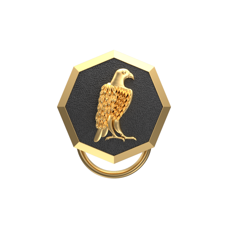 Falcon, Wild Button set with 18kt Gold & Black Ruthenium Plating on Brass.