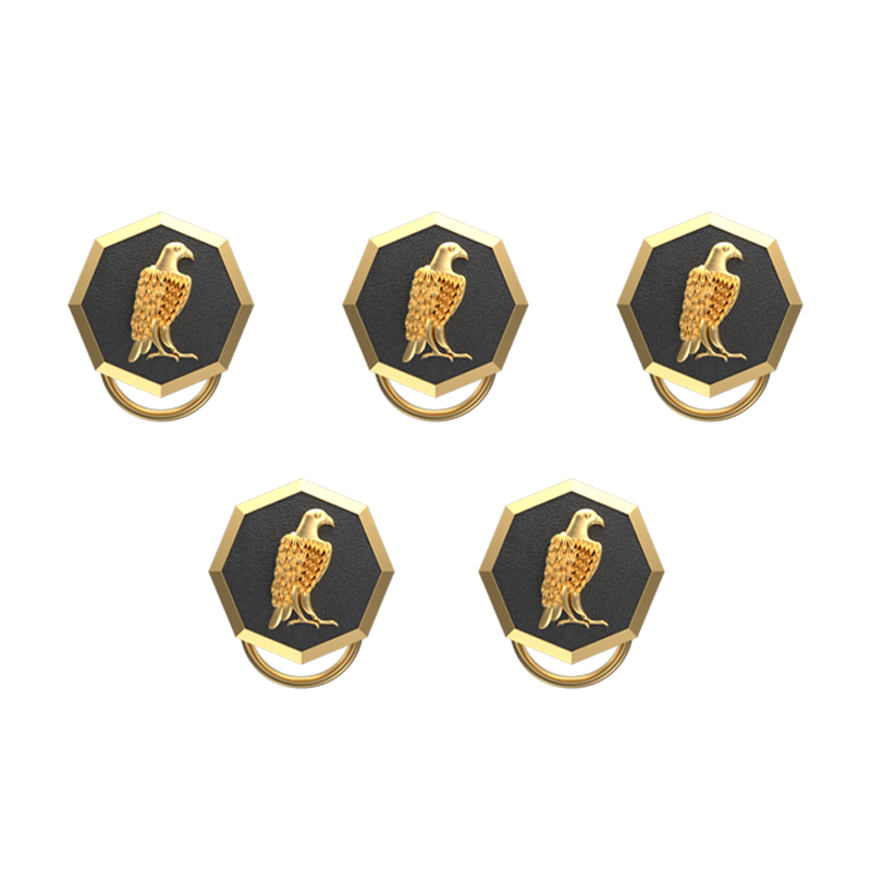Falcon, Wild Button set with 18kt Gold & Black Ruthenium Plating on Brass.