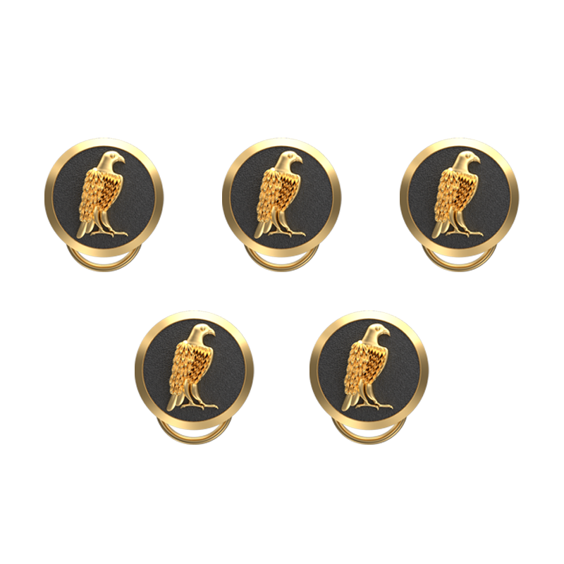 Falcon, Wild Button set with 18kt Gold & Black Ruthenium Plating on Brass.