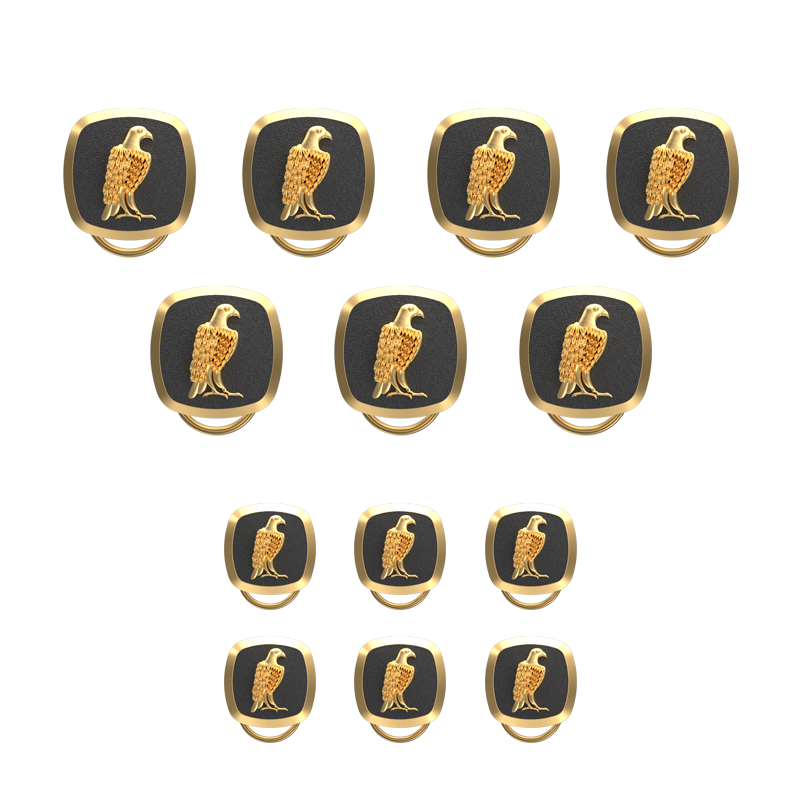 Falcon, Wild Button set with 18kt Gold & Black Ruthenium Plating on Brass.