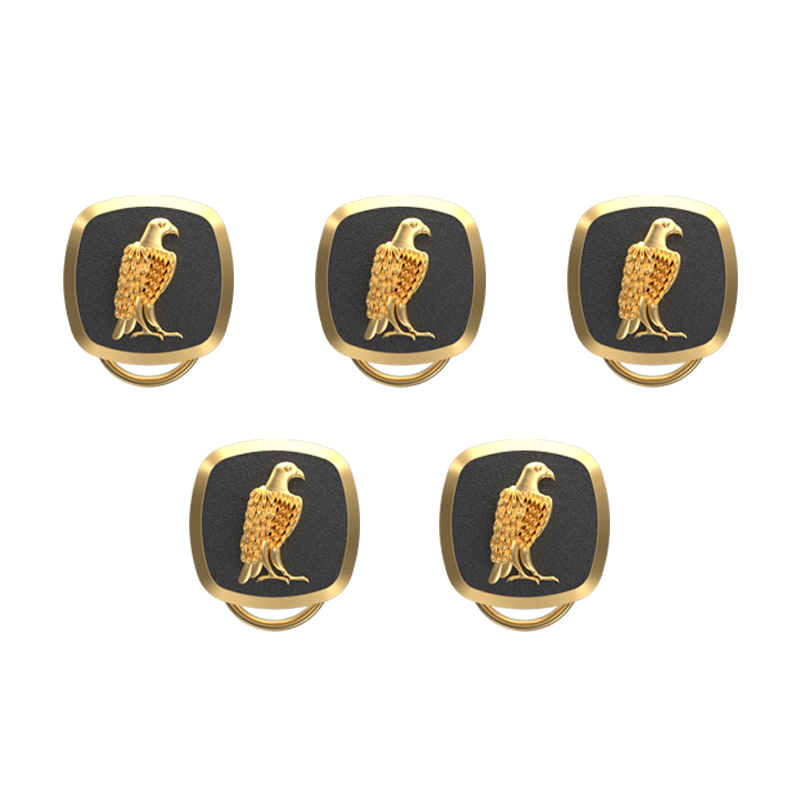 Falcon, Wild Button set with 18kt Gold & Black Ruthenium Plating on Brass.