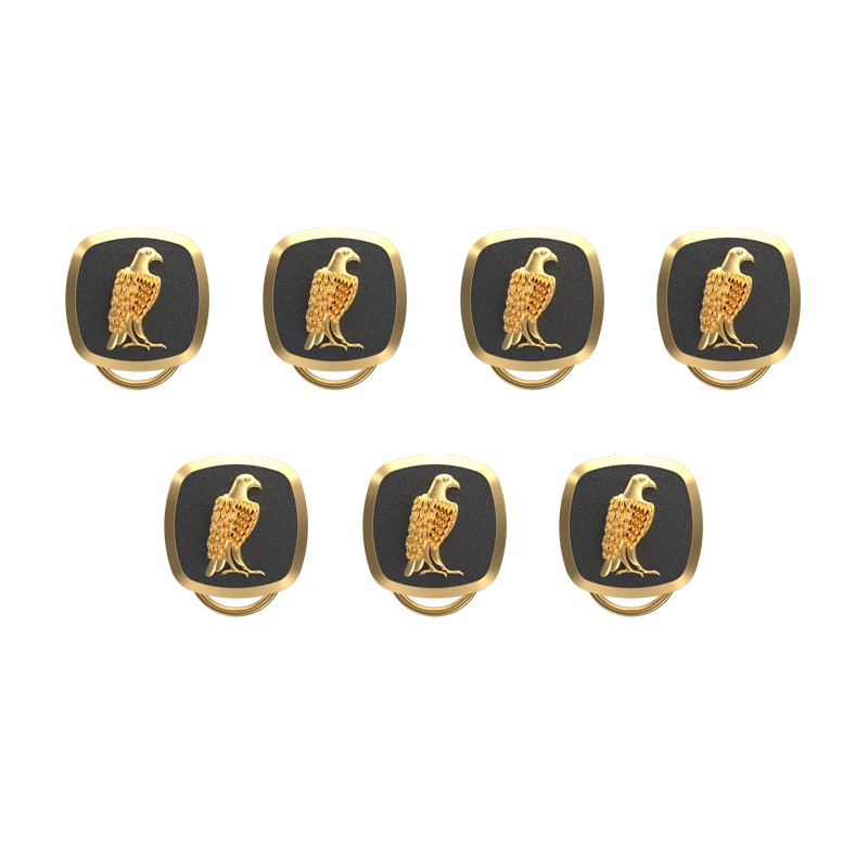Falcon, Wild Button set with 18kt Gold & Black Ruthenium Plating on Brass.