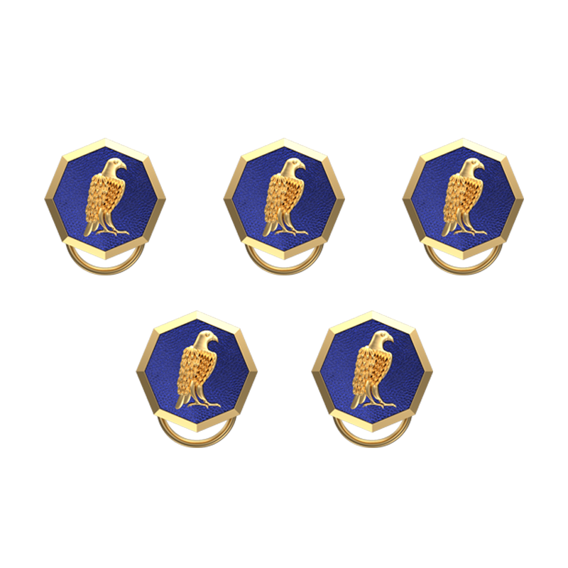 Falcon, Wild Button set with 18kt Gold & Black Ruthenium Plating on Brass.