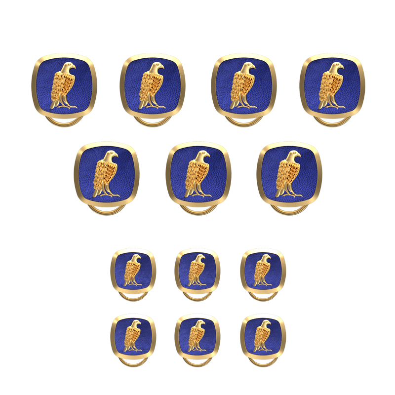 Falcon, Wild Button set with 18kt Gold & Black Ruthenium Plating on Brass.