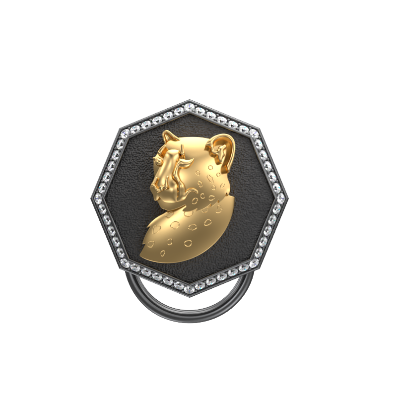 Leopard Luxe, Wild Button set with CZ Diamonds, 18kt Gold & Black Ruthenium Plating on Brass.