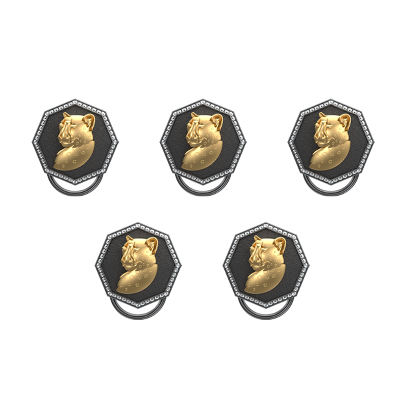 Leopard Luxe, Wild Button set with CZ Diamonds, 18kt Gold & Black Ruthenium Plating on Brass.