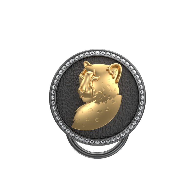 Leopard Luxe, Wild Button set with CZ Diamonds, 18kt Gold & Black Ruthenium Plating on Brass.