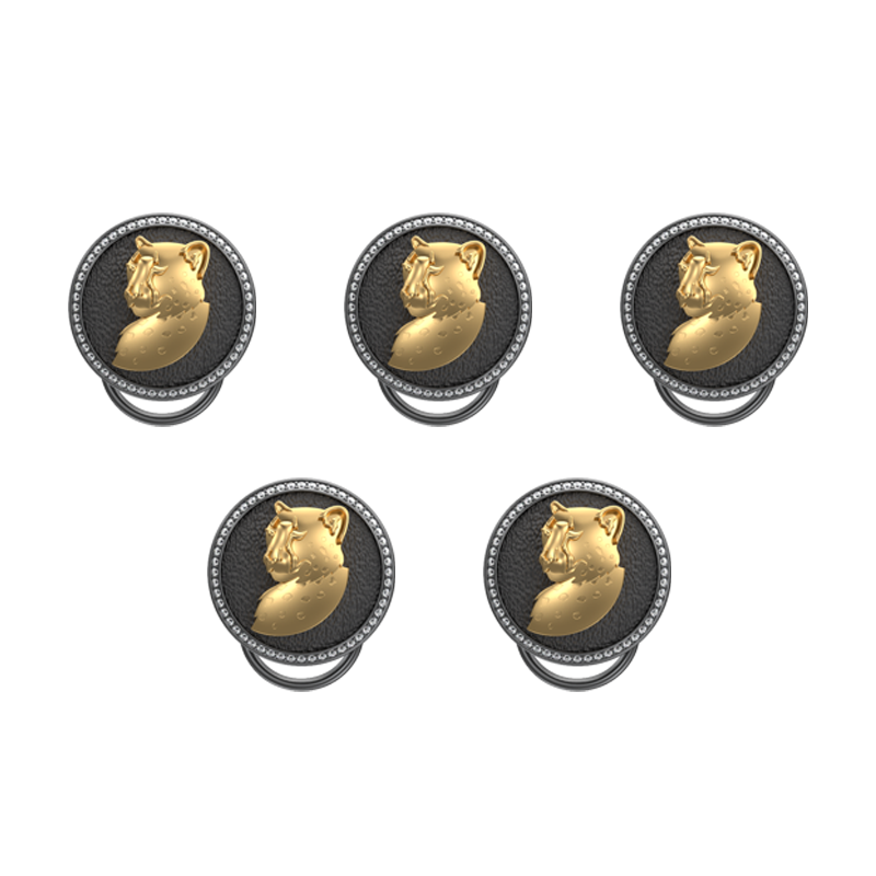 Leopard Luxe, Wild Button set with CZ Diamonds, 18kt Gold & Black Ruthenium Plating on Brass.