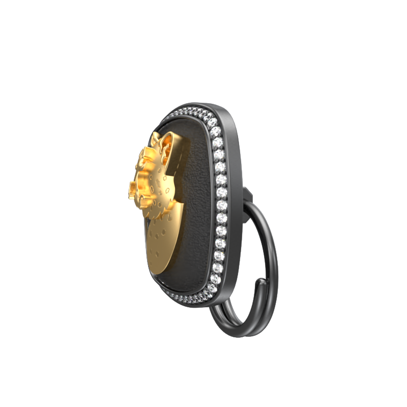 Leopard Luxe, Wild Button set with CZ Diamonds, 18kt Gold & Black Ruthenium Plating on Brass.
