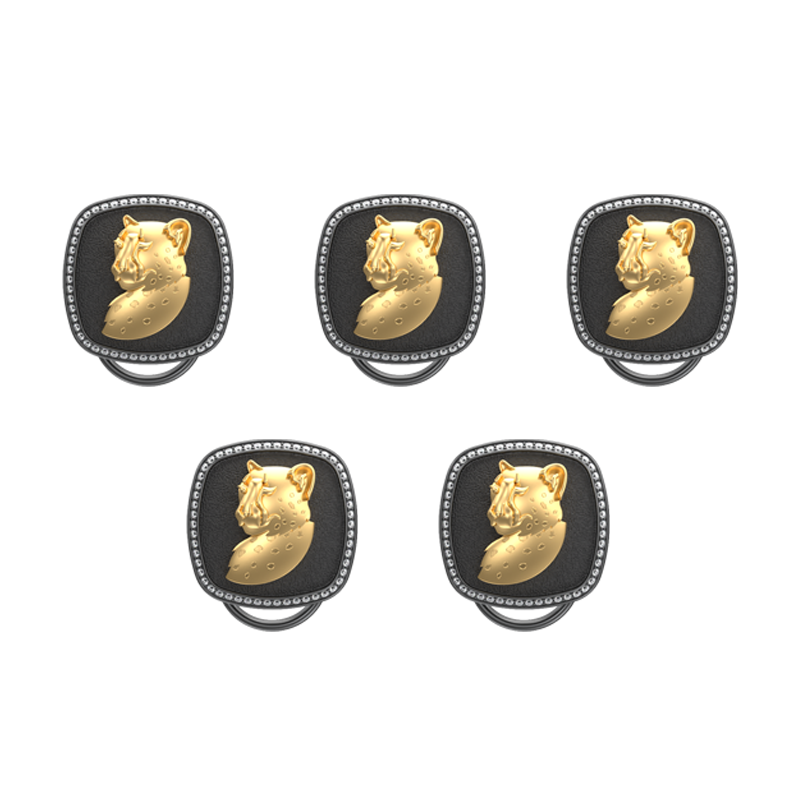 Leopard Luxe, Wild Button set with CZ Diamonds, 18kt Gold & Black Ruthenium Plating on Brass.