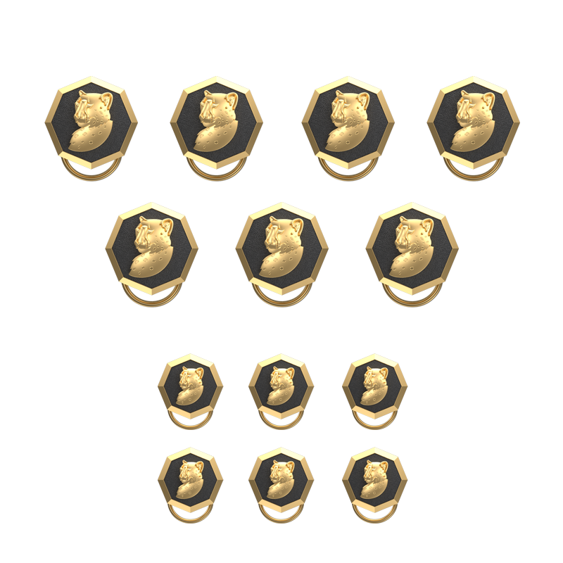 Leopard, Wild Button set with 18kt Gold & Black Ruthenium Plating on Brass.
