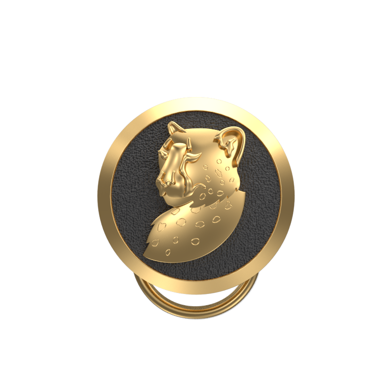 Leopard, Wild Button set with 18kt Gold & Black Ruthenium Plating on Brass.