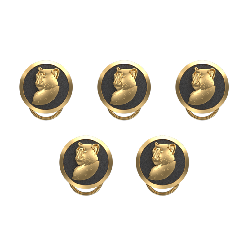 Leopard, Wild Button set with 18kt Gold & Black Ruthenium Plating on Brass.