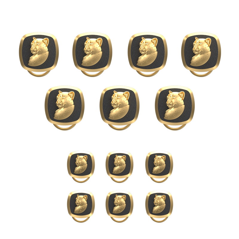 Leopard, Wild Button set with 18kt Gold & Black Ruthenium Plating on Brass.