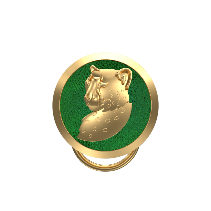 Leopard, Wild Button set with 18kt Gold & Black Ruthenium Plating on Brass.