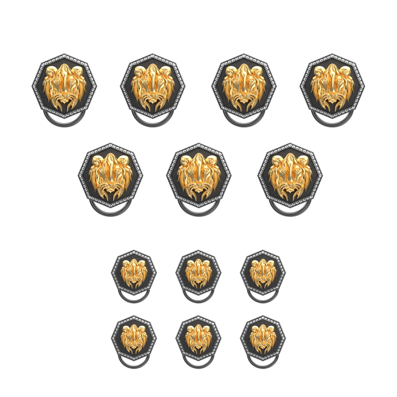 Lion Luxe, Wild Button set with CZ Diamonds, 18kt Gold & Black Ruthenium Plating on Brass.