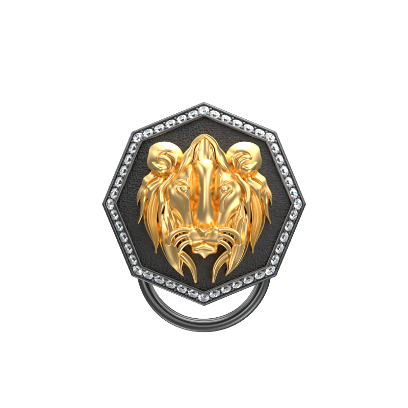Lion Luxe, Wild Button set with CZ Diamonds, 18kt Gold & Black Ruthenium Plating on Brass.